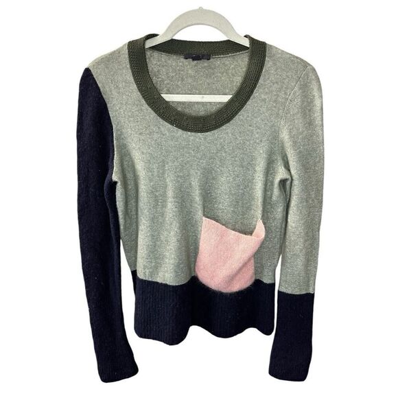 COS color block green/blue/ pink wool knit Sweater Small - Picture 2 of 14